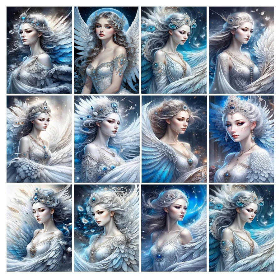 Diy Full Mosaic Art Angel Wings Feathers Diamond Painting New Collection 2024 Woman Rhinestone Embroidery Picture Wall Decor