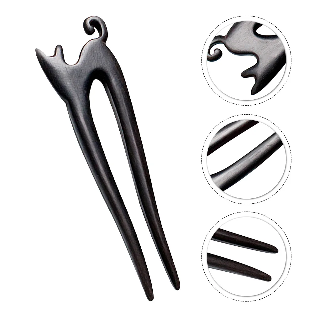 

Cat Carved Wood Hair Stick Retro Hairpin for Bun Without Damage Suitable Wedding Party Prom Night Out DIY