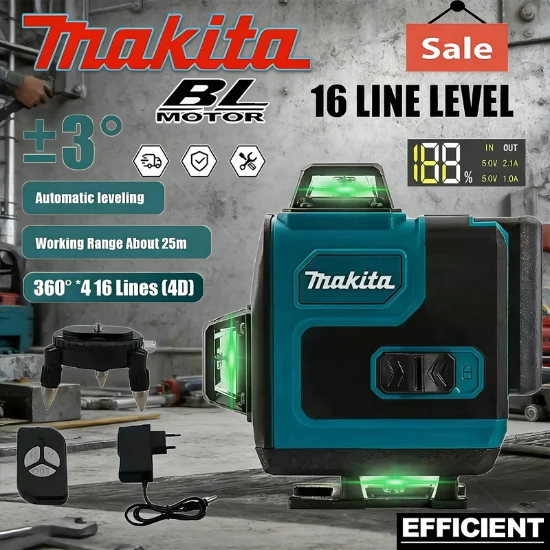 

Makita 360 Horizontal Vertical Cross Level Green 16-Line Laser Light High-Precision High-Precision Wall-Mounted PortableTool