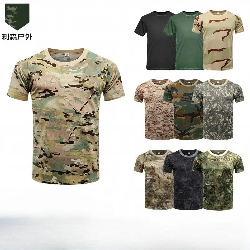 

Men Casual Tactical T Shirts Short Sleeve Camouflage T-Shirt Quick Dry Outdoor Gym Top Tees Cargo T Shirt Male Clothing