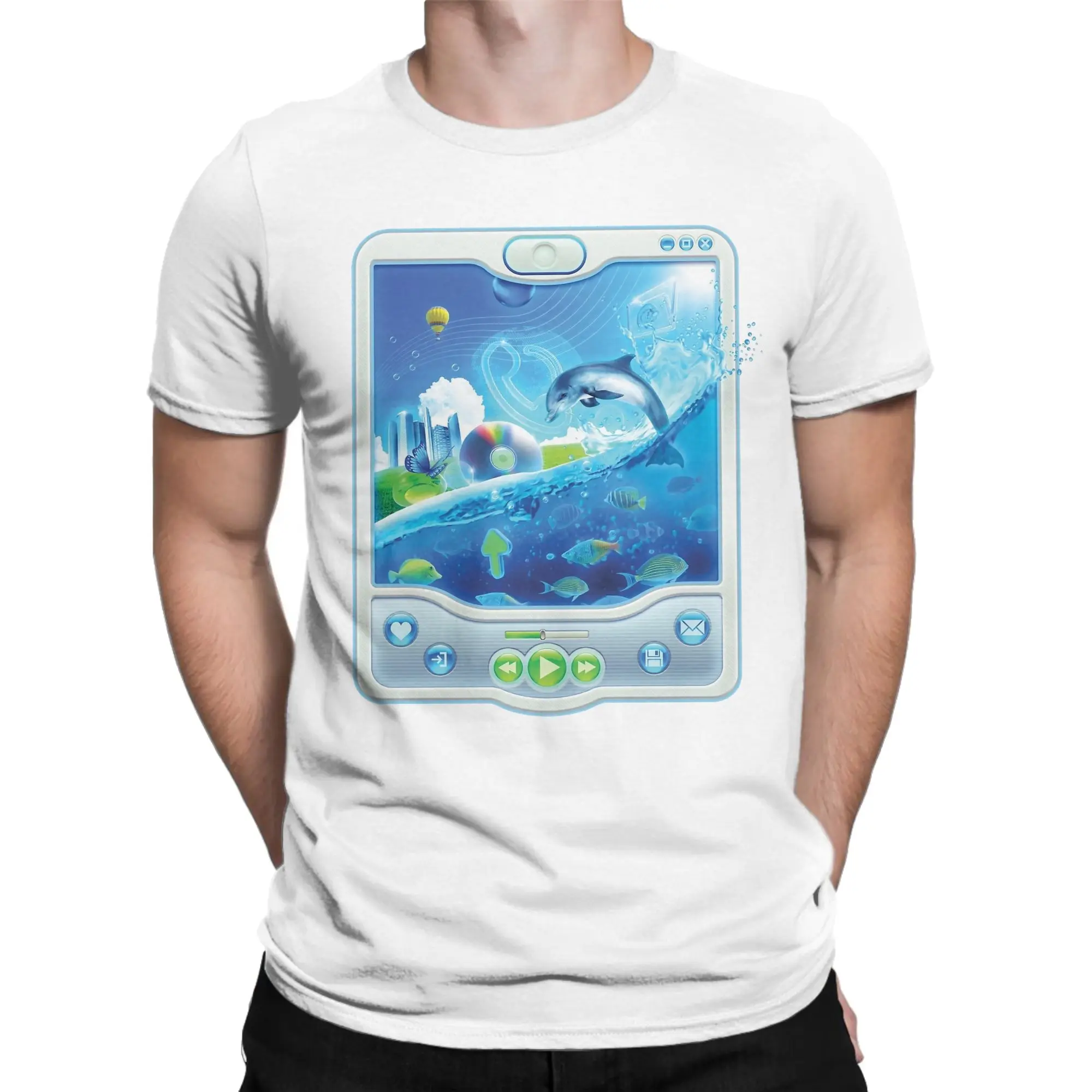 Casual Aero Aqua Player T-Shirt for Men Women Round Collar Pure Cotton T Shirts Frutiger Aero Tee Shirt Original Clothes