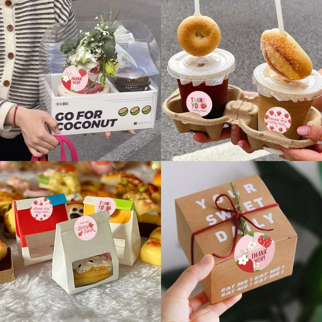 

500pcs Strawberry Thank You Stickers，DIYAdhesive Labels Envelope Gift Sealing Stickers Birthday Party Cupcake Decoration Sticker