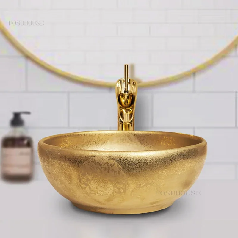 

Gold round Bathroom Sinks Modern Kitchen Sinks Creative Bathroom fixtures Wash Basin Toilet Ceramic Luxury Countertop Basin Z