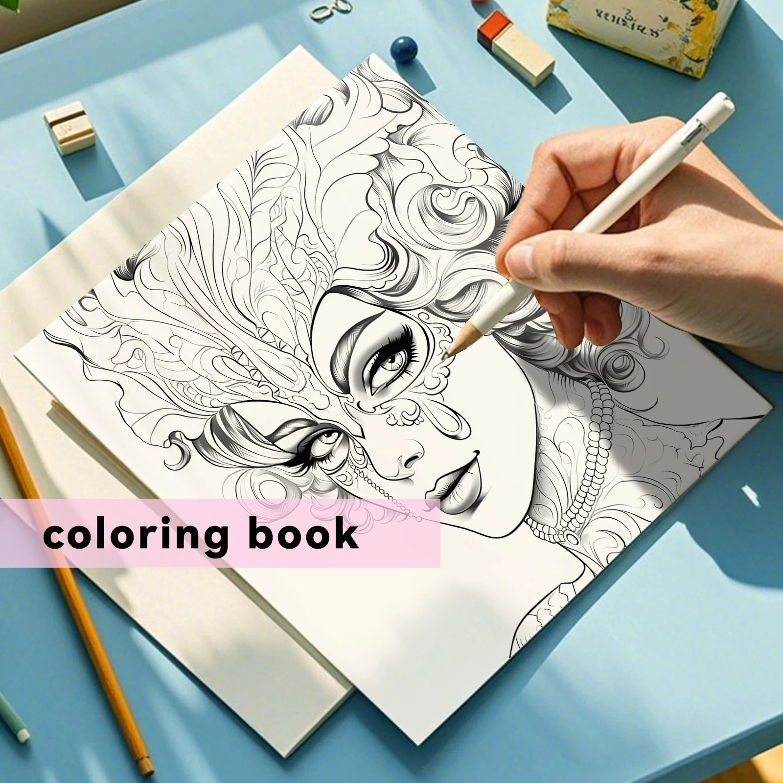 1PC Adult Mask Girl Coloring Book with 24Page Adult Picture Book For Relieve Stress Kill Time Graffiti Painting Drawing Art Book image 6