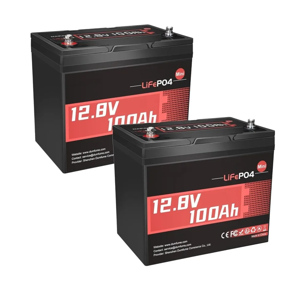 

2 Pack 12V 100Ah Mini LiFePO4 Battery, Built-in 100A BMS,1280Wh Deep Cycle Rechargeable Lithium Battery 6000+, Customized