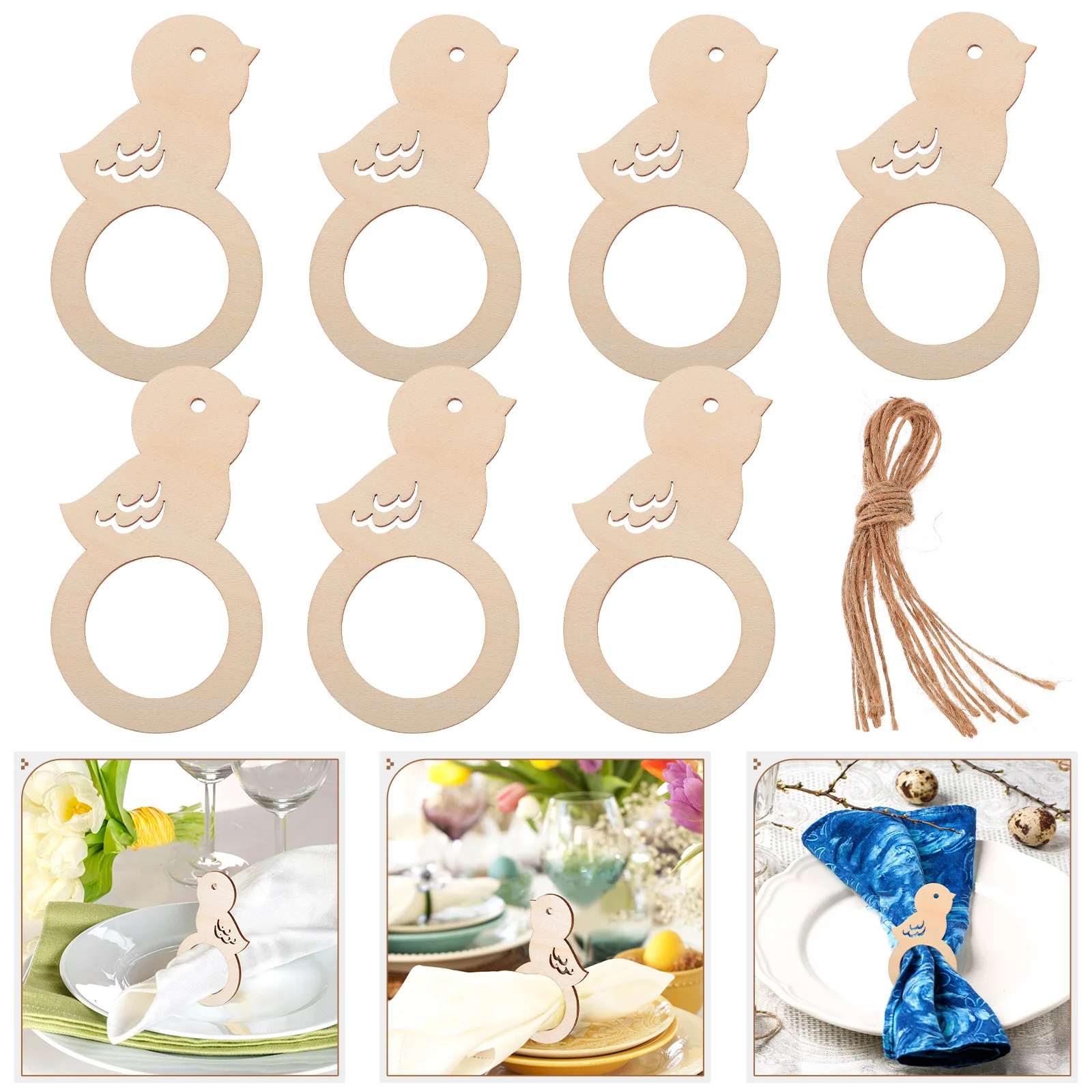 

20Pcs Wooden Napkin Rings Bird Shaped Easter Party Decor for Dining Table Home Restaurant Hotel Use Wooden Easter Napkin Rings