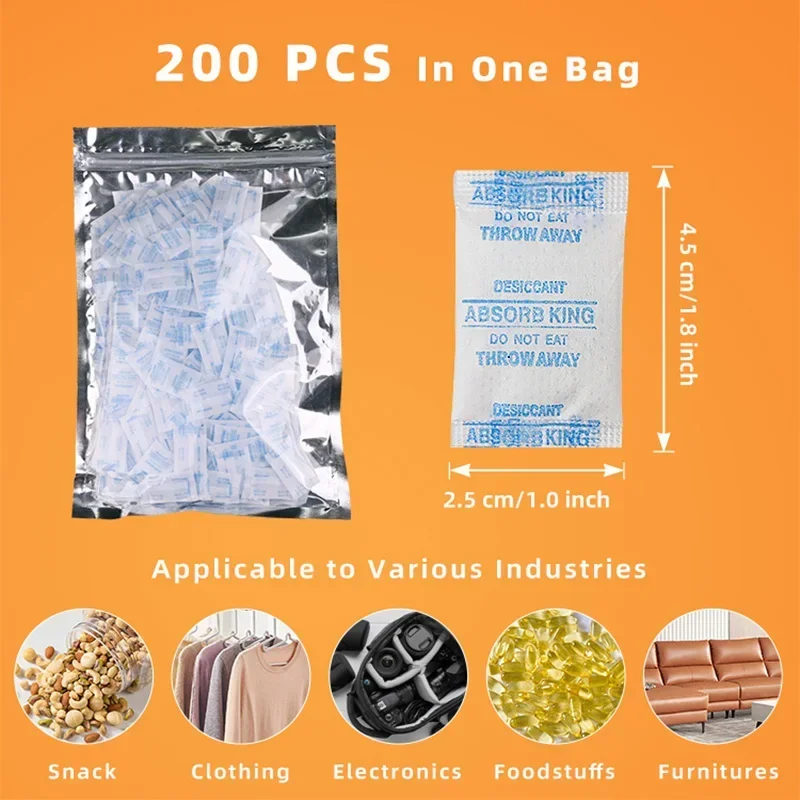 200PCS 1g Silica Gel Moisture Absorber Packs Dehumidifier Desiccant for Christmas Gift Home Kitchen Food Storage Bag