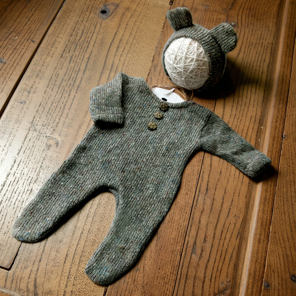 Newborn Boy Photo Prop Suit 0-3 Months Soft Knitted Romper  Hat Cute Bebe Studio Photography Costume Infant Baby Accessories