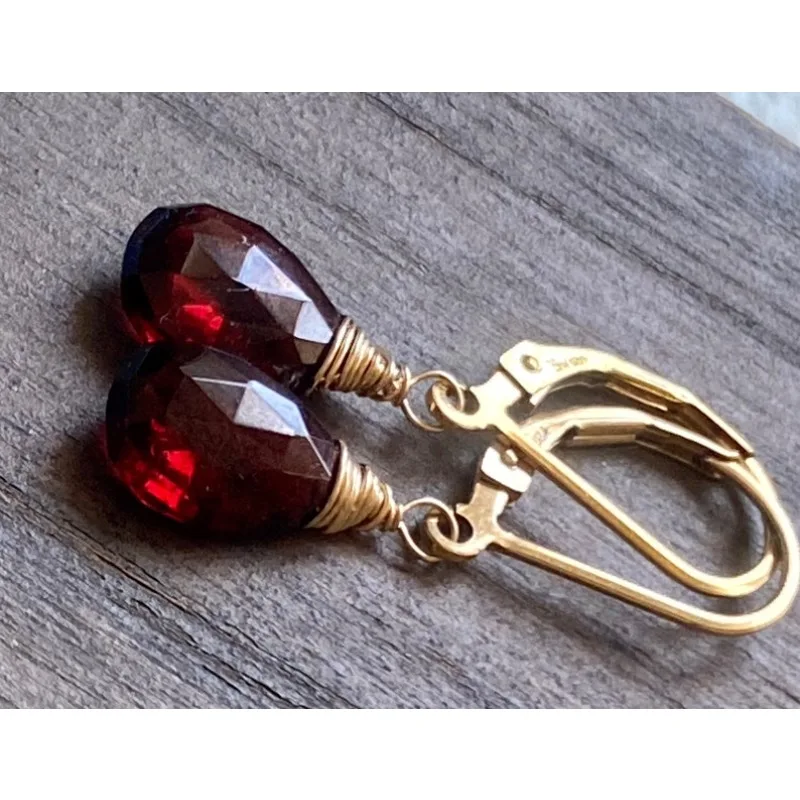Garnet teardrop earrings: 14k gold-plated pendant, January birthstone