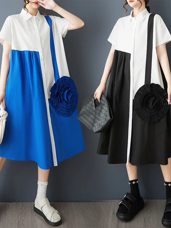 Tannt Women Dress Asymmetry Patchwork Color Matching Shirt Dresses 2025 New Fashion Casual Long Summer Women Dresses