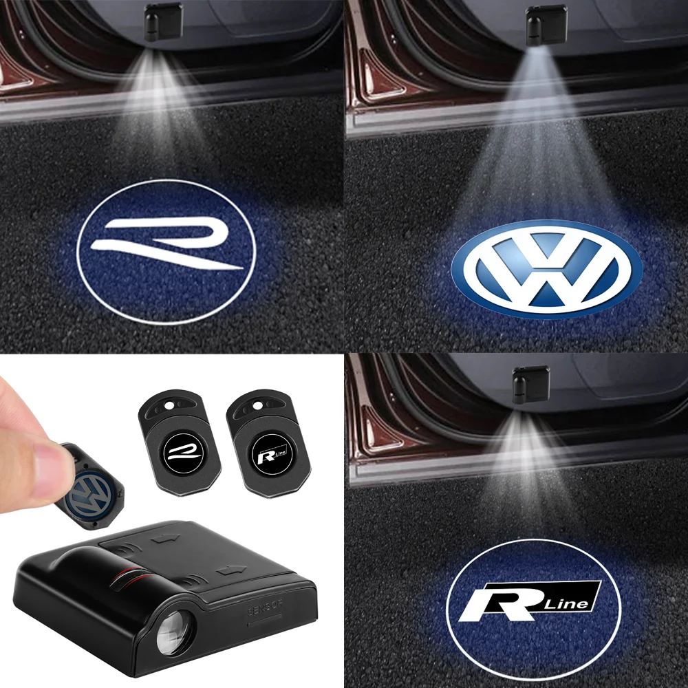 1/2Pcs Car Courtesy Lamp Logo Car Door Projector Welcome Lights For Volkswagen VW GTI R Golf Polo Tiguan Passat Jetta Bora Rline