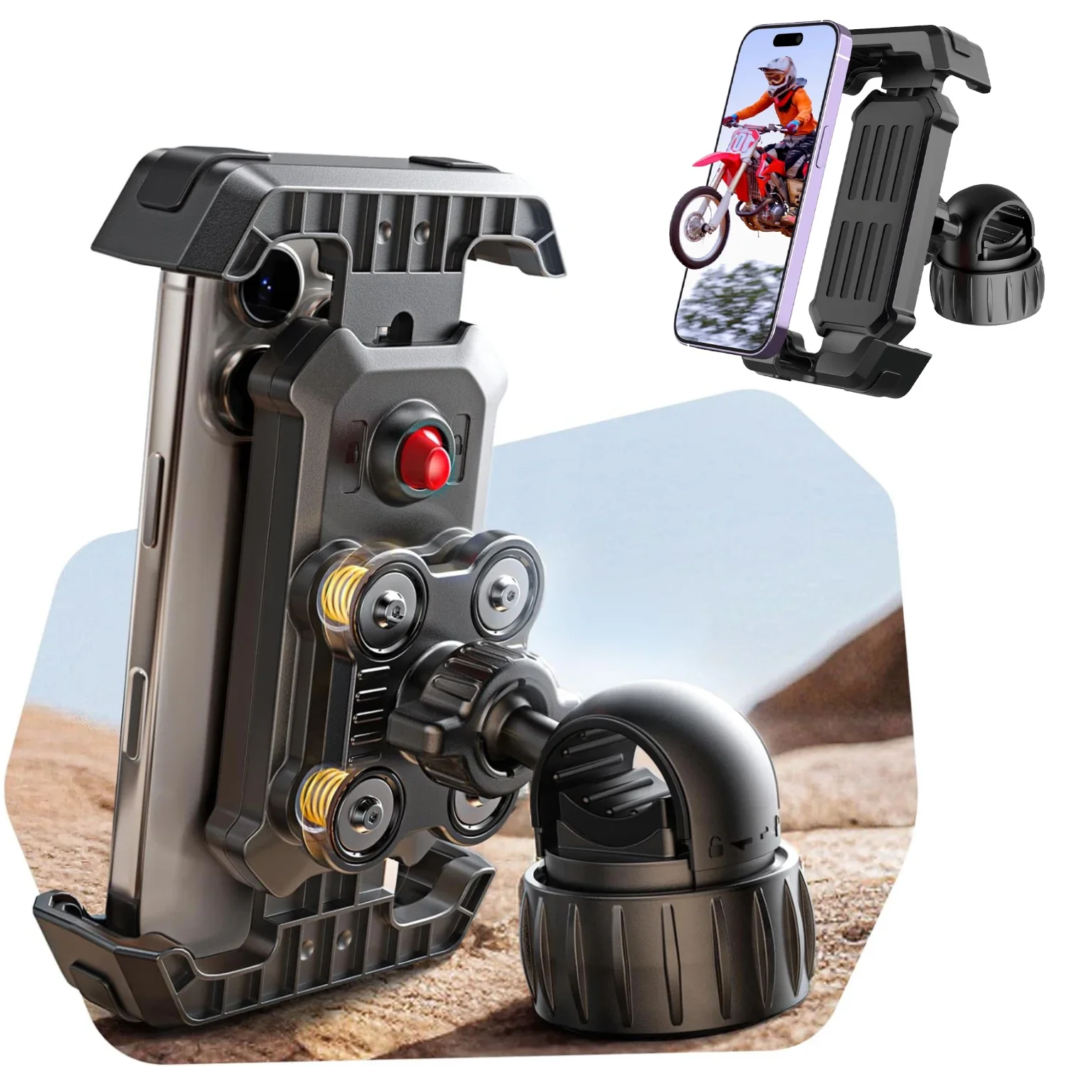 

Pro/Basic Moto & Bike Phone Mount - Anti-Vibration Handlebar Clamp for iPhone/Android, 360° Shock Absorber (Fits Road/MTB)