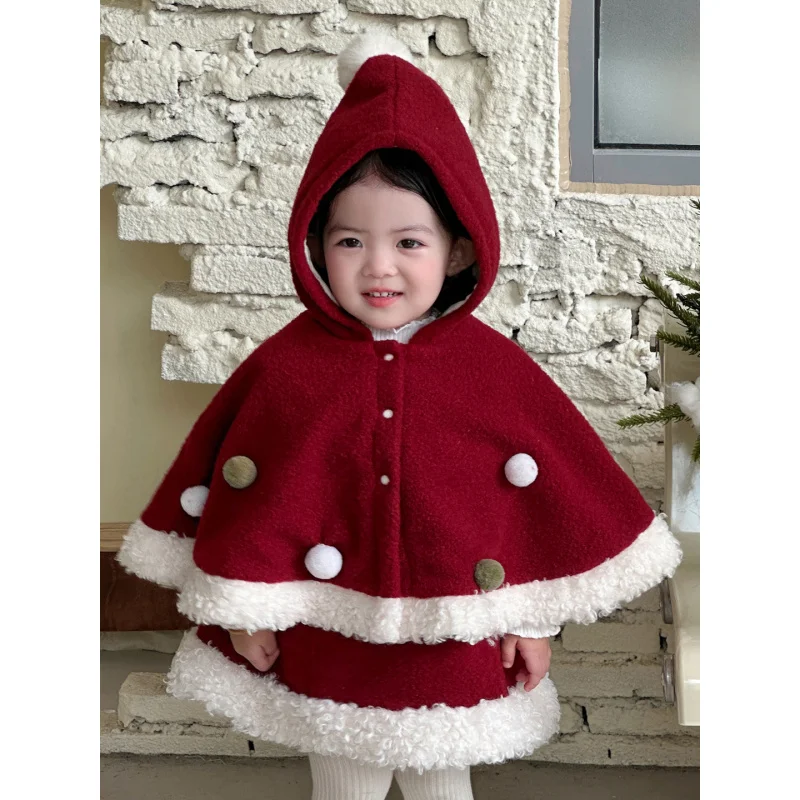 Young Wheat2025Autumn and Winter New Princess Style Cape Dress Set for Girls Two-Piece Set with Fleece Jacket