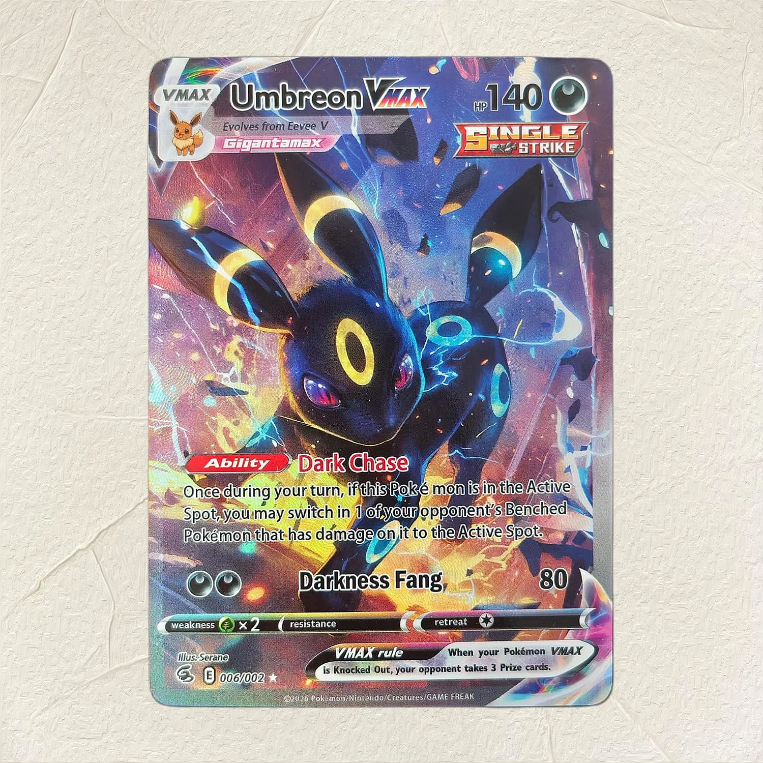  English Vaporeon VMAX 006/004 DIY Holographic Foil Texture Card, Perfect Condition Premium Anime Collection Card