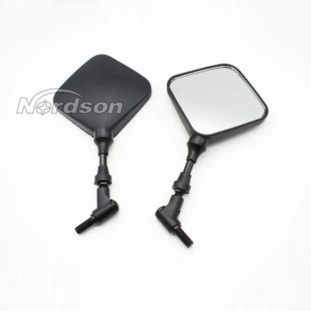 10MM Black Square Dual Sport Motorcycle Rearview Side Mirror Clear Glass Case For Honda Suzuki Kawas