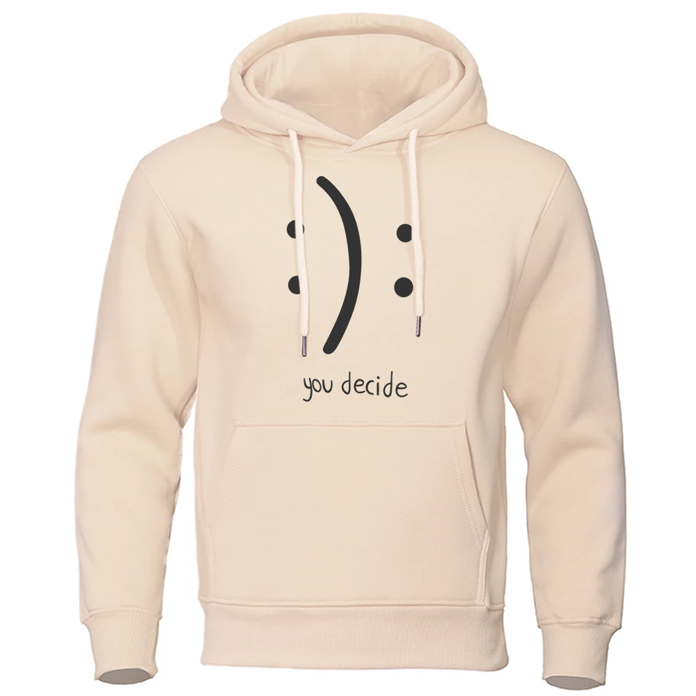 

Happy And Sad You Decide Men'S Hoodie Quality Harajuku Tracksuit Vintage Comfortable Hooded Graphics Pocket Fashion Hoodies Mens