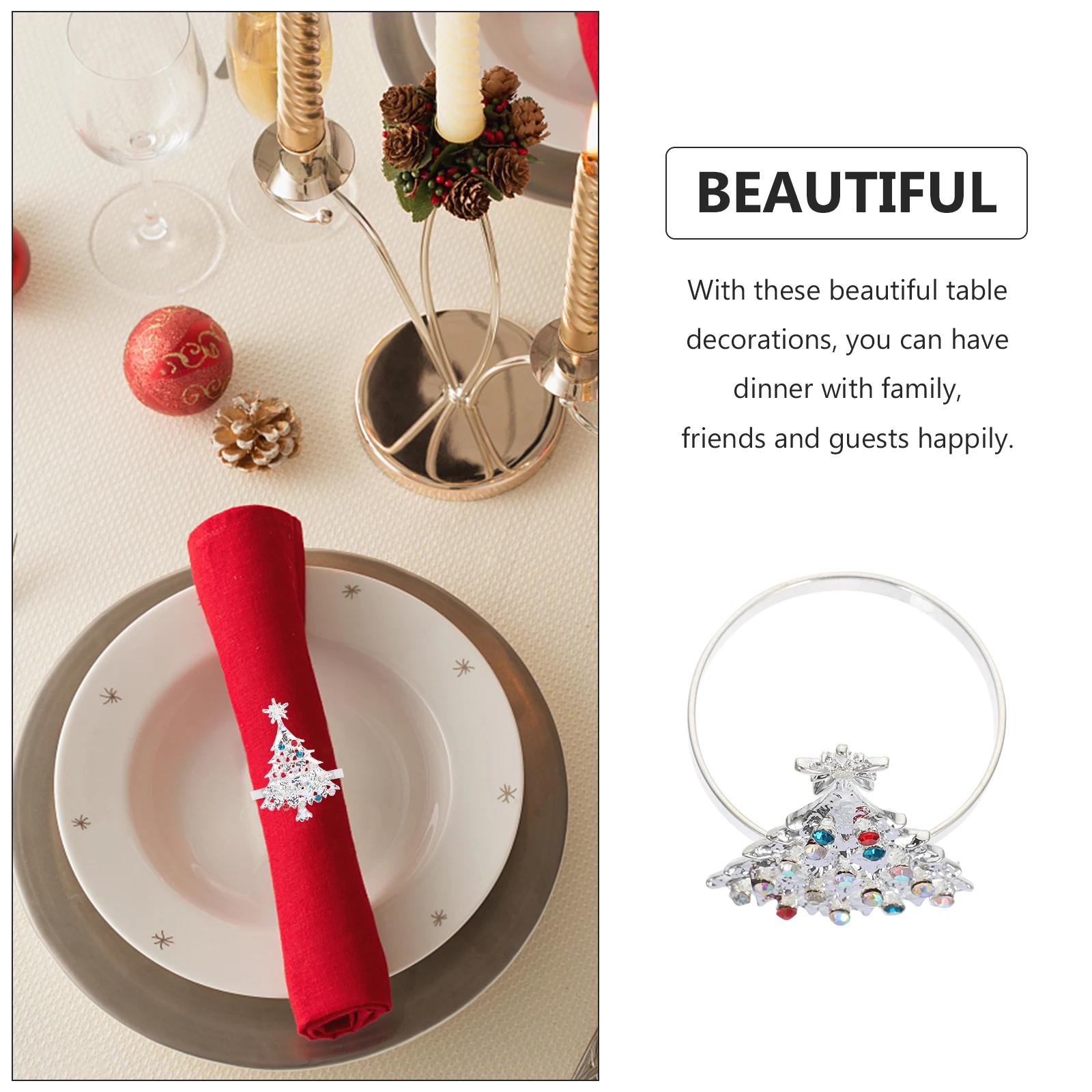 

6 Pcs Christmas Tree Napkin Circle Rings Noel Labels Dining Table Decor Xmas Buckle Holder Party