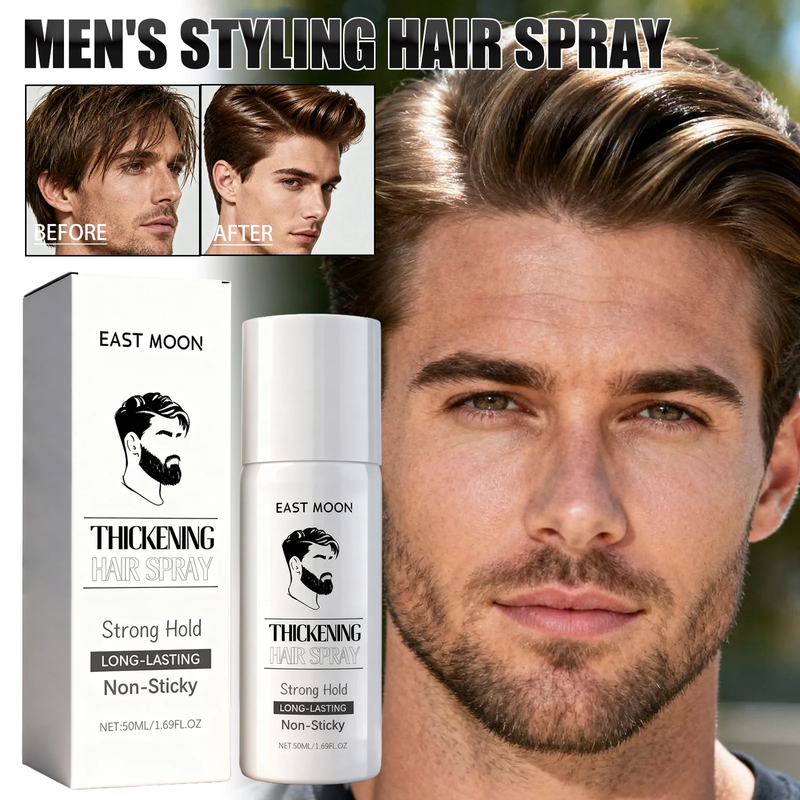 

Men Hair Styling Spray Non Sticky Volume Boost Flexible Hold Hair Care Glycerin Moisturizing Hair Spray Refreshing 50ml