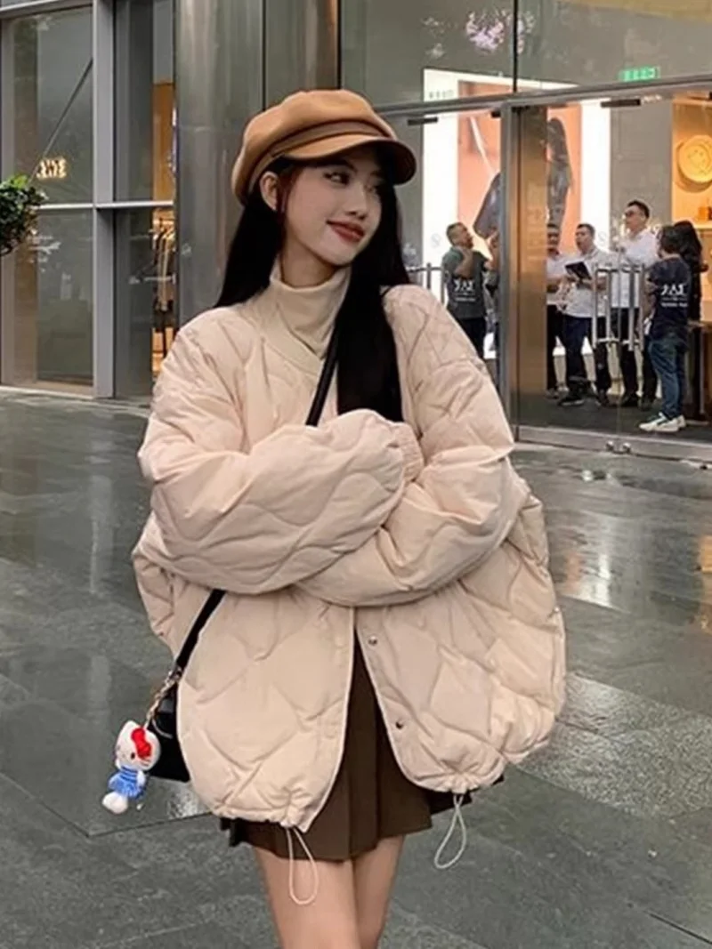 Diamond Grid Down Jacket Light And Thin Winter Short Korean Style Lazy Purple Thick Coat Casual Loose Outerwear w708