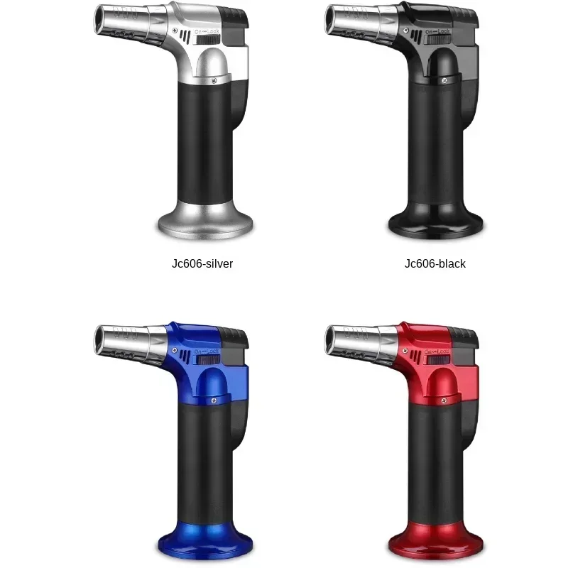 2027 Blue Flame Butane Torch Lighter 1300℃ Windproof Metal for Kitchen Barbecue Camping Welding Cooking (Butane Not Included)