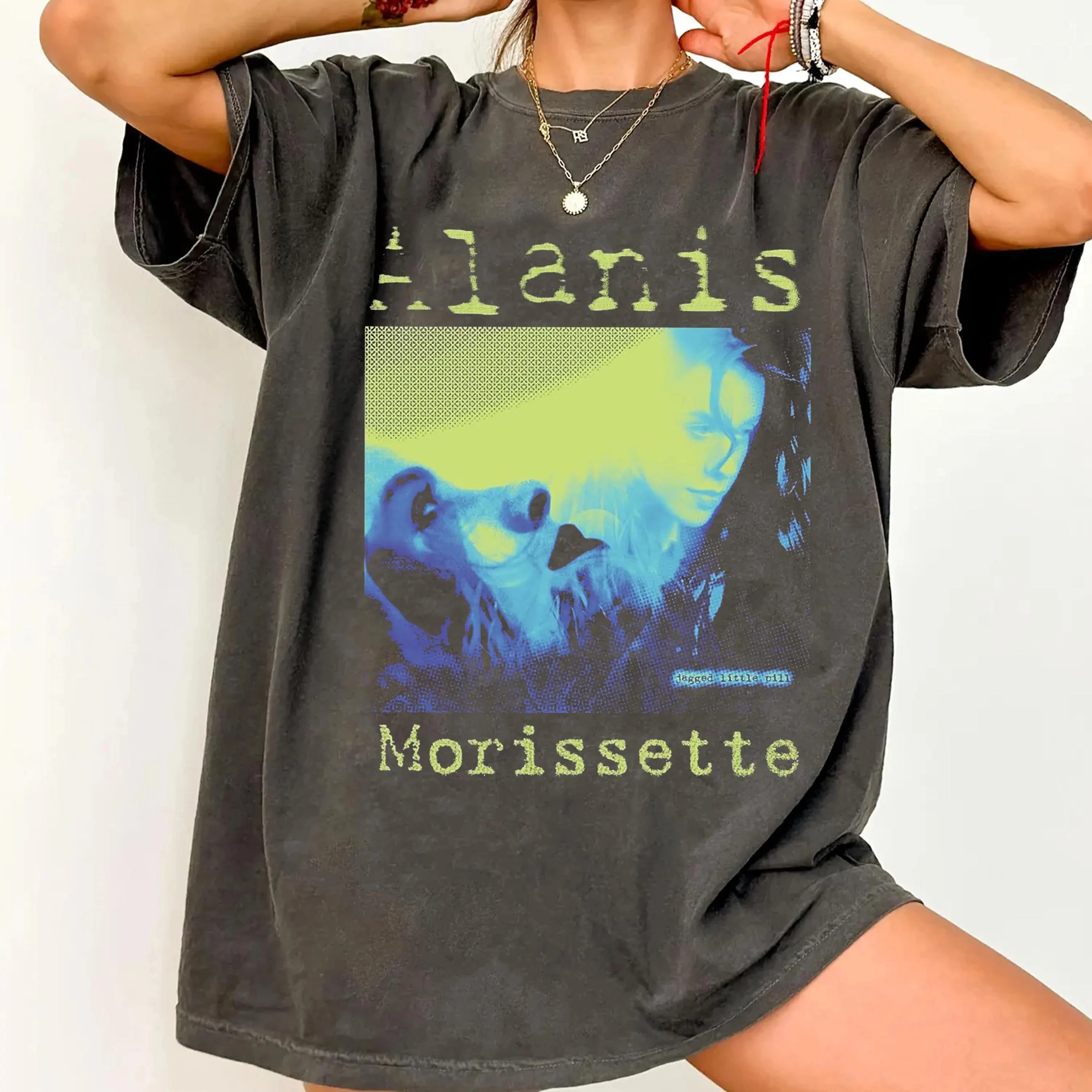 Camiseta Vintage de Verano para Mujer, Estilo Alanis Morissette, de Algodón Transpirable, Manga Corta, Estilo Urbano, Holgada y Casual