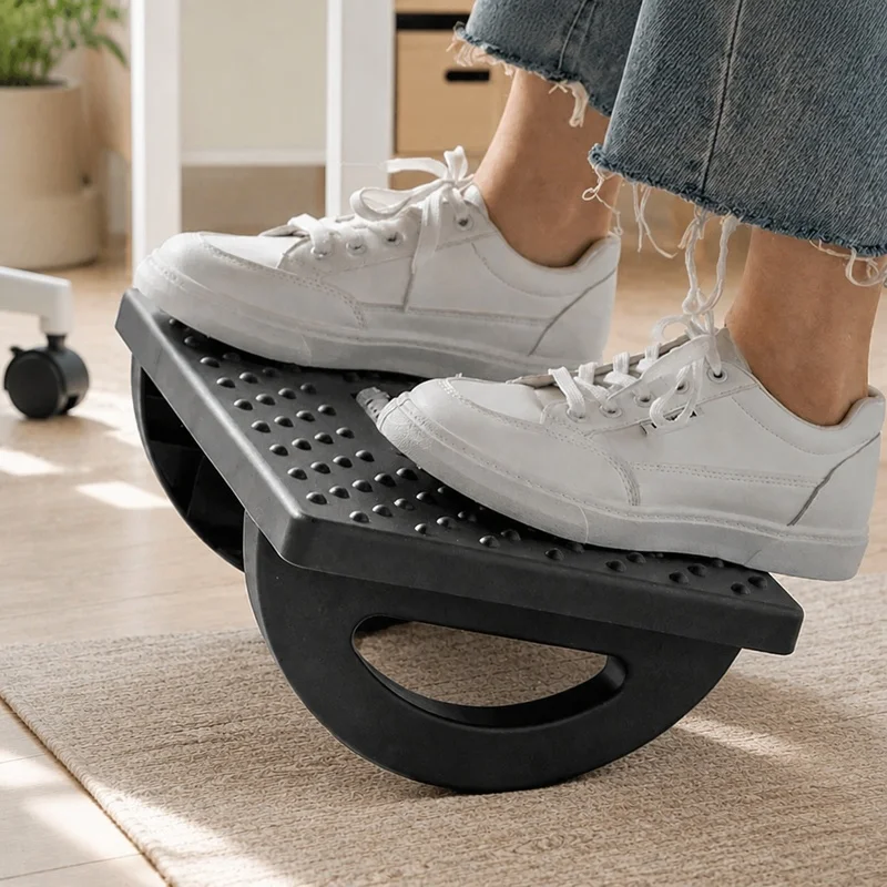 Portable Foot Stool with Massage Rollers Ergonomic Under-Desk Support for Home and Office Comfort