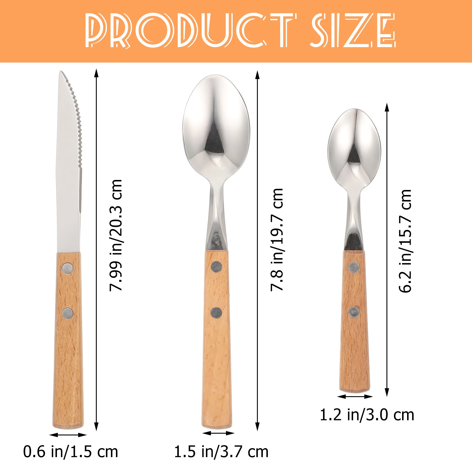 

Stainless Steel Cutlery and Spoon Set Sturdy Forks Silverware Practical Camping Tableware Wood Outdoor