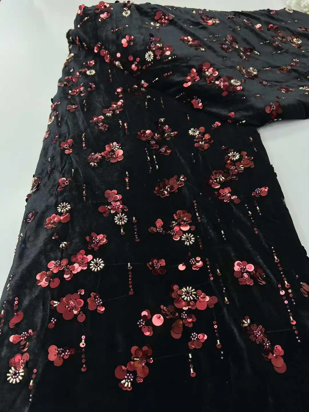 

African Sequins Velvet Lace Fabric Nigerian French Mesh Net Lace Fabrics For Sewing 2026 High Quality Wedding Party Dress