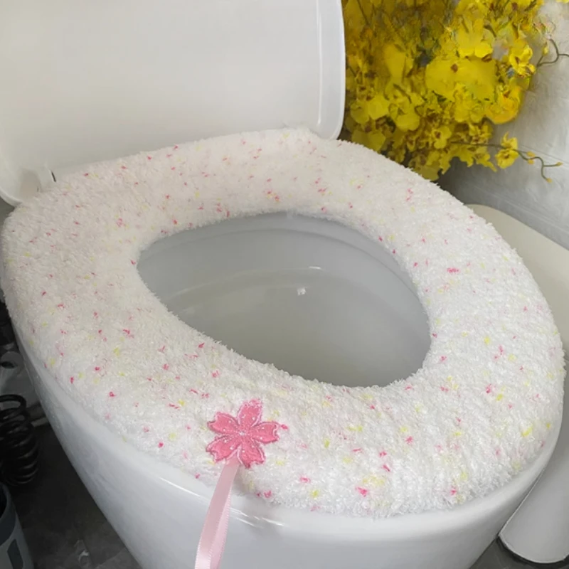 1pc Four season universal plush toilet seat cushion, bathroom accessories zipper, complete set of bathroom and home furnishings