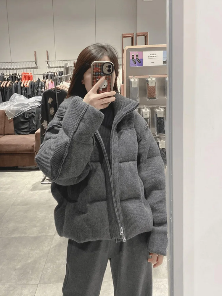

American Style Grey Corduroy Short Cotton Jacket Women's Winter New Fashion High-End Bread Style Top Casual Streetwear