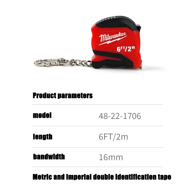 Milwaukee 2m/6FT Maßband mit Schlüsselanhänger, tragbares Messwerkzeug, Mini-Stahlmaßband für den Heimgebrauch 48-22-1706 – Detail 2
