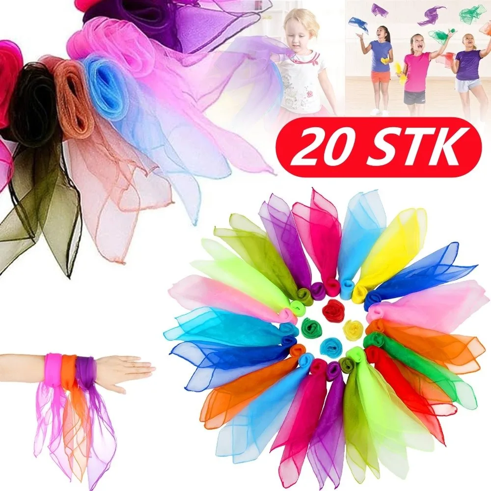20er-Pack Jonglierschals, Quadratische Jonglier-Tücher, Tanzschals, Leuchtende Farben, 60 x 60 cm, Performanceschals zum Tanzen, Jonglieren, Ideal für Party-Aktivitäten, Zubehör und Dekoration
