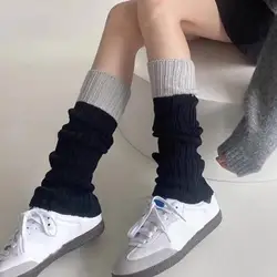 Womens Girls Ribbed Knit Leg Warmers Campus Student Long Socks Leggings Gothic Streetwear