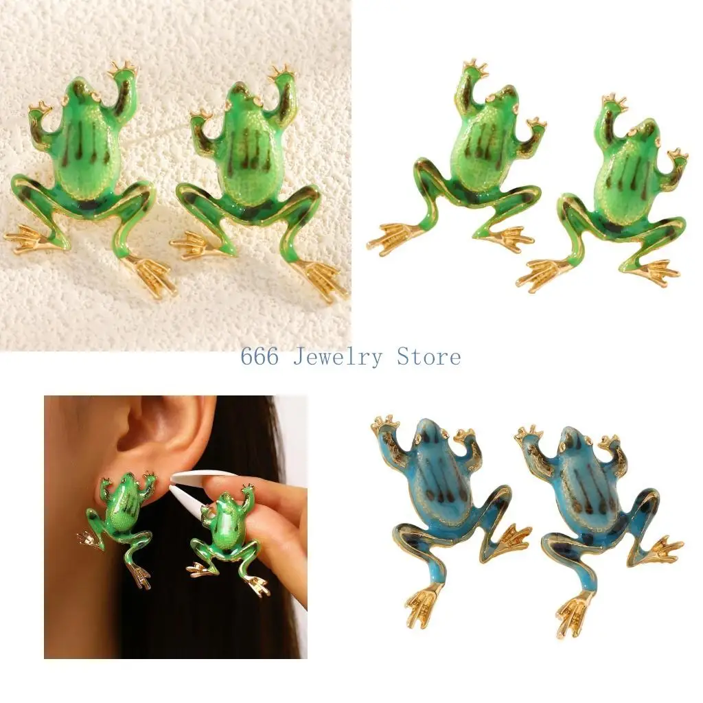 F2TD Fun Frogs Shaped Dangle Earrings Animal Ear Accessories Fashion Jewelry Item Statement Accessory For Women