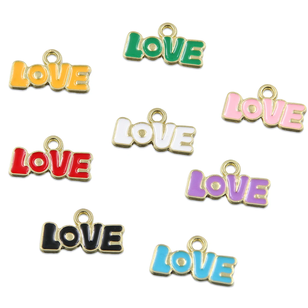 10Pcs 8 Color 11x20MM Alloy Metal Drop Oil Valentine's Day Charm Letter LOVE Pendant For Enamel DIY Bracelet Jewelry Making