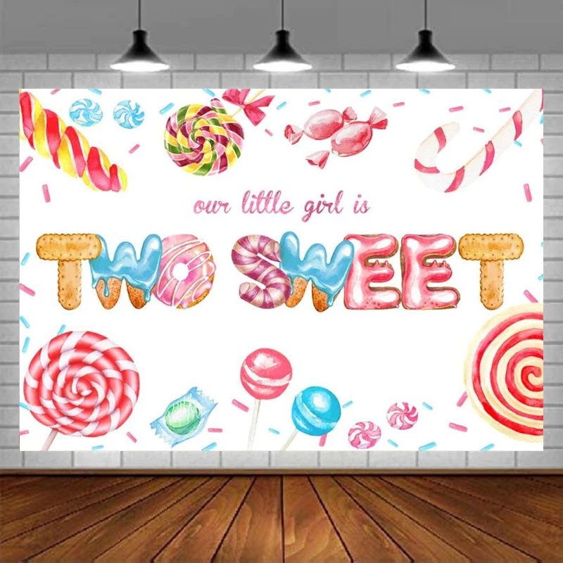 Photography Backdrop Two Sweet Candy Birthday Party Girls Lollipop Background Sprinkles Decoration Banner Cake Dessert Supplies