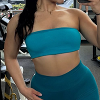 ASHLIMO Backless Bandeau Seamless Bras Sports Gym Women Top Crop Tube Halter Push Up Gym Seamless Bras Scrunch Workout Yoga Tank