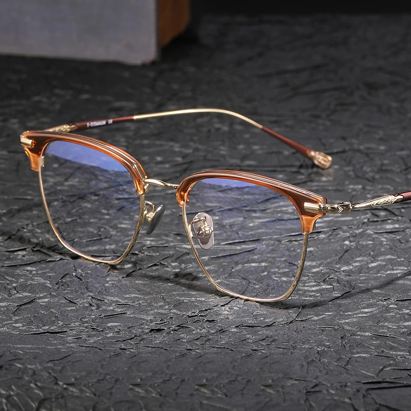 Handmade Trendy Semi Rimless Men's Eyewear Vintage Square Optical Eyeglasses Women Japanese Myopia Prescription Glasses Frame