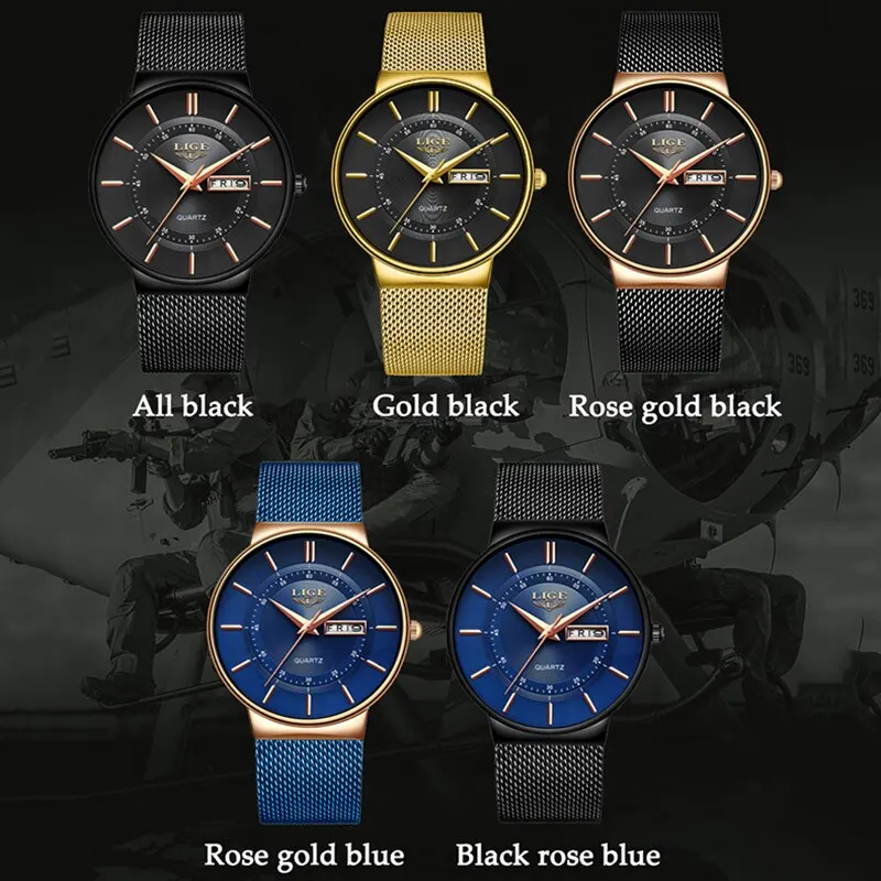 LIGE 2024 Men's Luxury Watch — Ultra‑thin Waterproof Quartz, Steel Strap with Date (Casual/Sport) 6