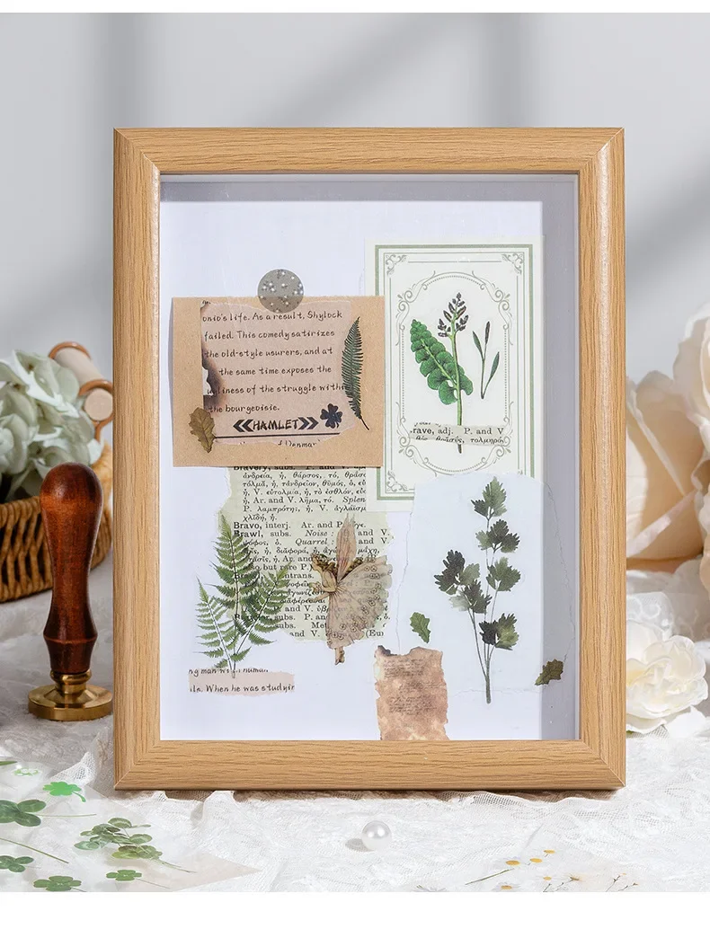 6 Sheets/pack PET Die-cut Sticker Retro Plants Flowers Ferns Clovers Lavenders DIY Scrapbook Junk Journal Collage Materials