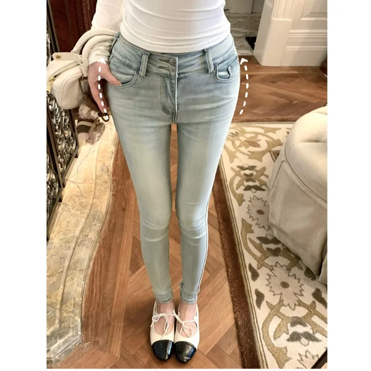High Waist Fleece Lined Slim Fit Jeans Women's Autumn Winter Fashion Butt Enhancing Ankle Length Denim Pants Korean Style