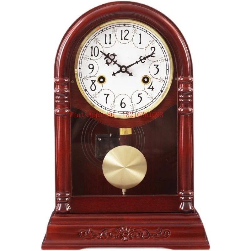 Retro Mechanical Desk Clock Living Room Desktop Desk Clock Vintage Desktop Pendulum Wooden Clock