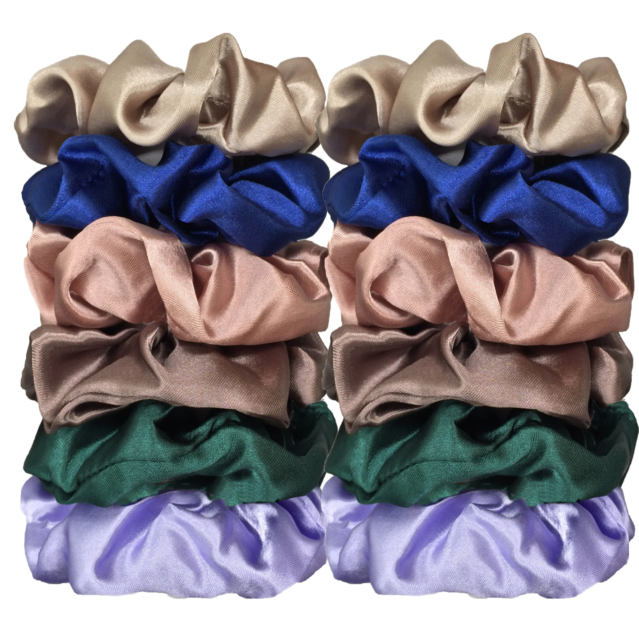 12pcs Satin Fabric Sausage Loop Hair Rings Set, Solid Colour