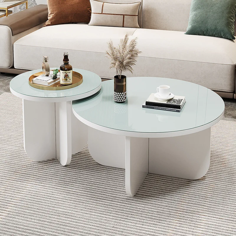Glass coffee table living room household simple round small table tempered glass modern small apartment rental house coffee tabl