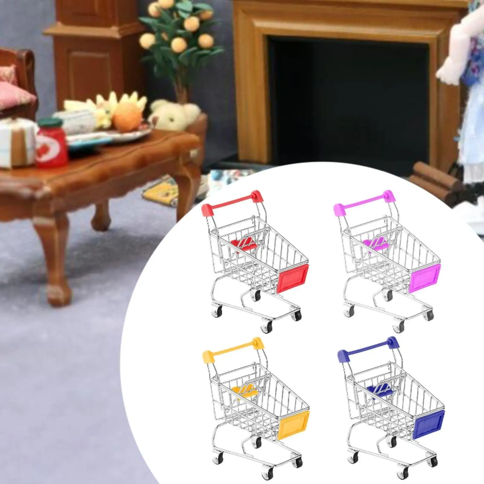 

4x Mini Shopping Cart Ornaments Girls Gift Fun Mini Supermarket Storage Toy