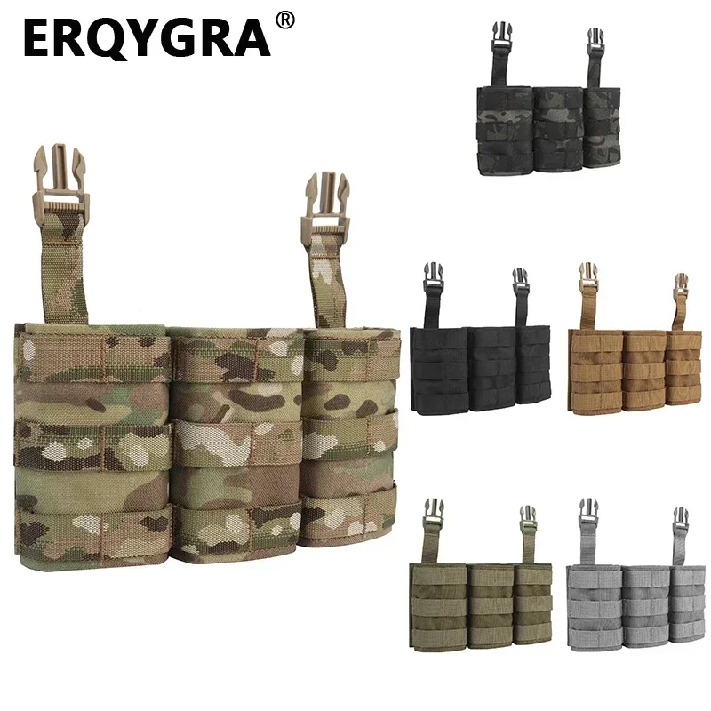 ERQYGRA ยุทธวิธี MOLLE FAST 7.62 Triple MAG POUCH ยาวแผงด้านหน้าอุปกรณ์เสริมระบบเอวกระเป๋ายิง HOLSTER การล่าสัตว์กลางแจ้ง