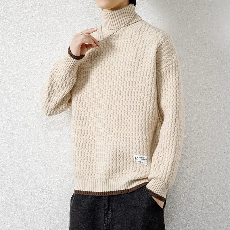 

Зимний новый мужской свободный вязаный свитер, теплый повседневный модный американский с застежкой-молнией, полиэфирное волокно, стандартная посадка