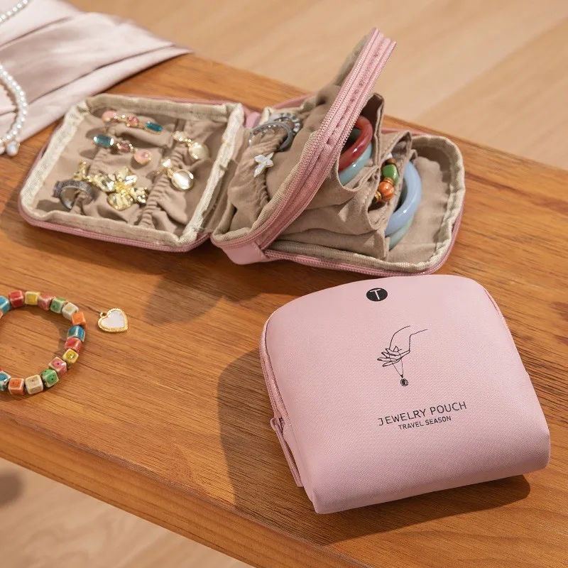 Portable Twill PU Leather Waterproof Jewelry Storage Bag Bracelet Necklace Earring Ring Sorting Organization
