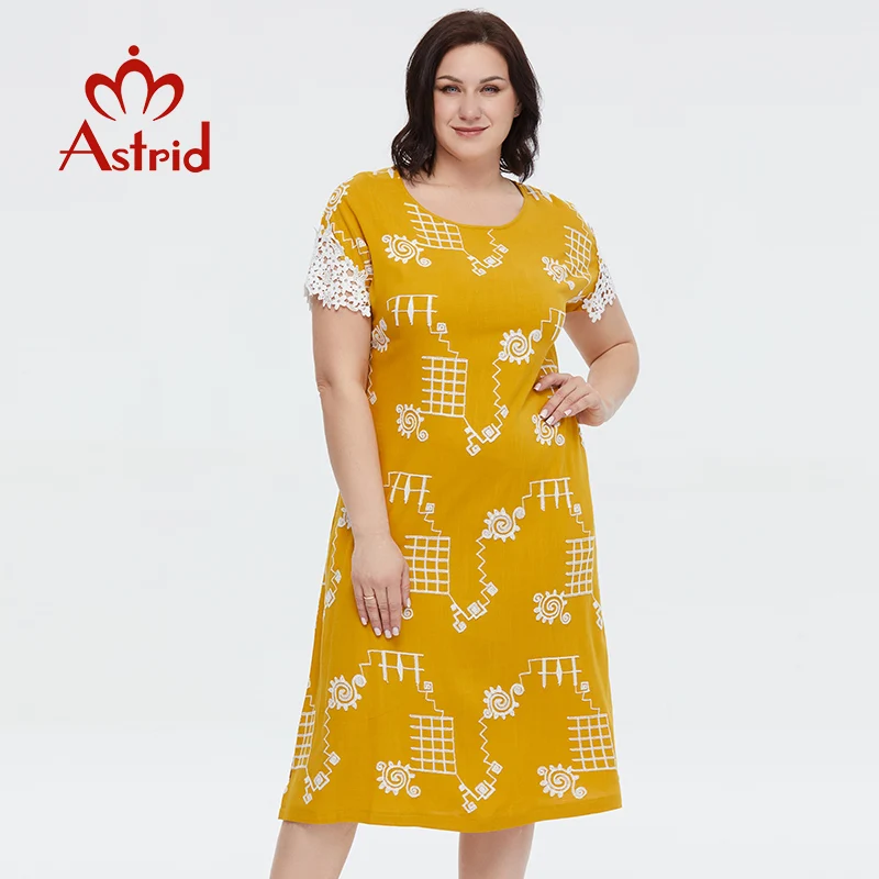 Astrid Women's Summer Dress 2023 Elegant Dress Long Cotton Oversize Office Embroidery Pattern Lace Cuff Design New In Dresses