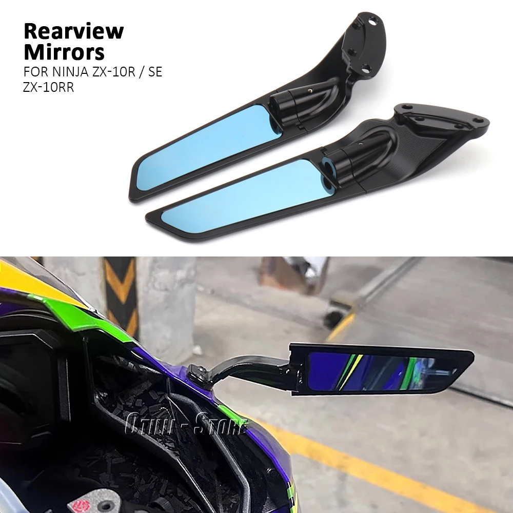 

For Kawasaki Ninja ZX10R ZX 10R SE ZX10RR ZX-10 RR Motorcycle Accessories Black Rearview Side Mirrors 360° Rotatable